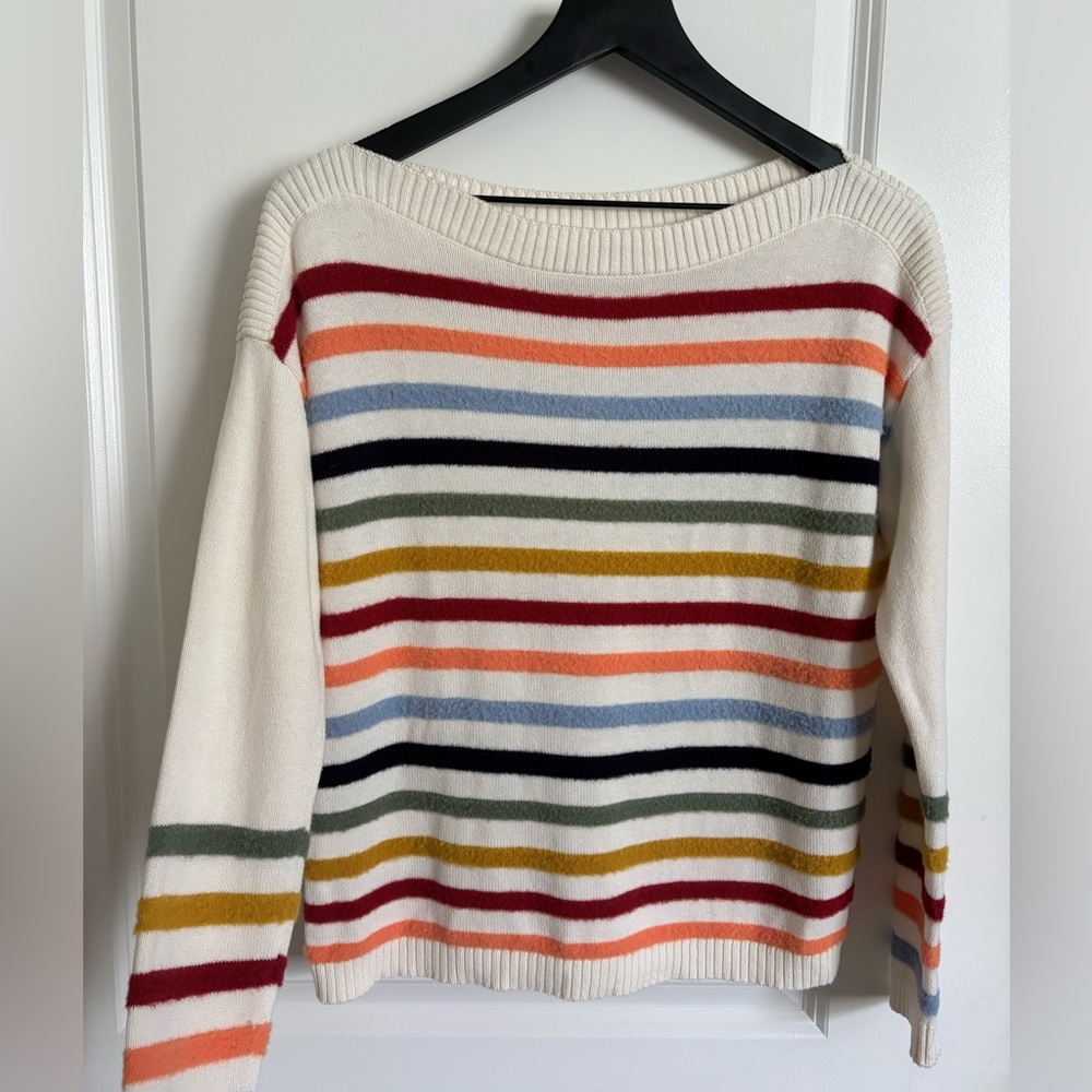 LOFT Red and Orange Crew Neck Sweater